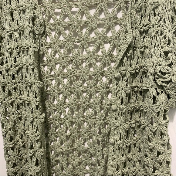 Bedford Fair Open Knit Floral Short Sleeve Cardigan Sweater Crochet Size Large - Picture 4 of 5